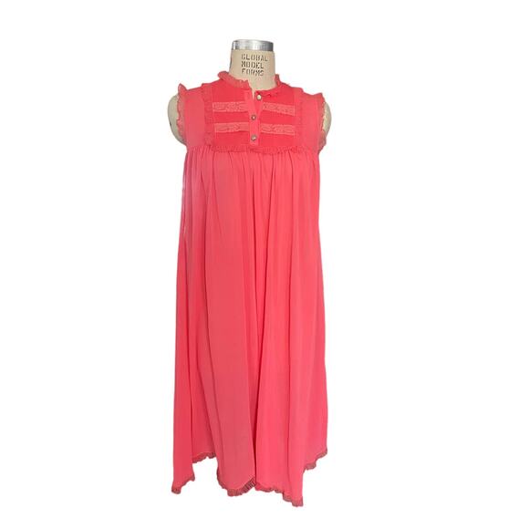 Vintage 60s Harvey Woods Salmon Pleated Sleeveless Nightgown size 34/ Small - Picture 6 of 9